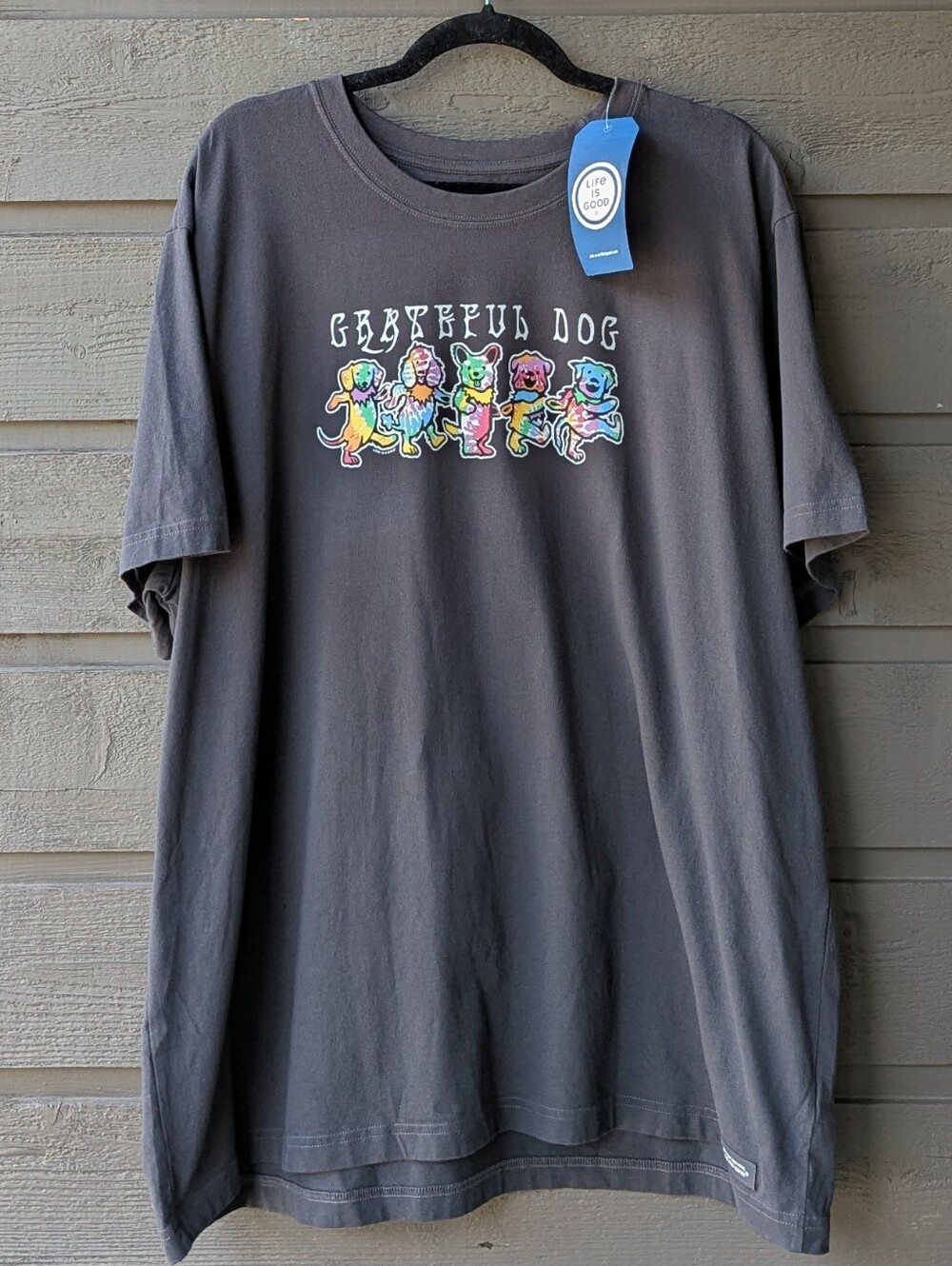 NWT Life is Good Men's Crusher Grateful Dog SS Tee XXXL Rainbow Dancing Dogs